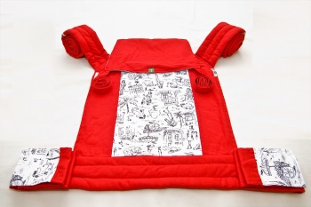 Nosidełko dla dzieci MEI-TAI z kapturkiem, bawełna skośno-krzyżowa, czerwone