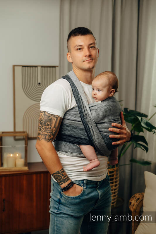Fascia portabebè, tessitura spina di pesce (100% cotone) - LITTLE HERRINGBONE OMBRE GREY - taglia XS #babywearing
