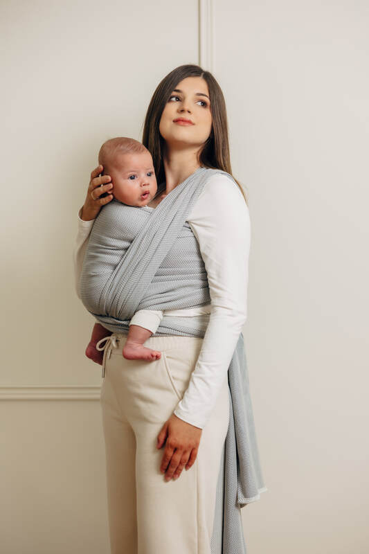 Tragetuch, Fischgrätmuster (100% Baumwolle) - LITTLE HERRINGBONE GRAU - Größe S #babywearing