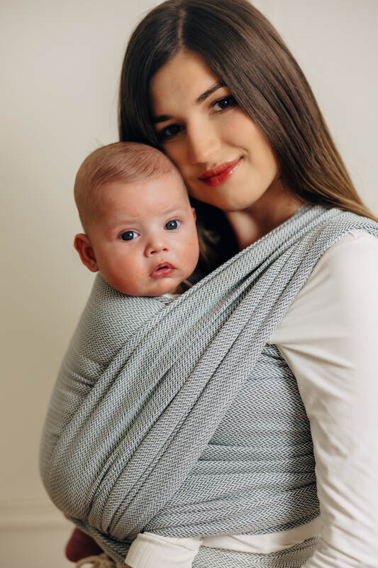 Tragetuch, Fischgrätmuster (100% Baumwolle) - LITTLE HERRINGBONE GRAU - Größe S #babywearing