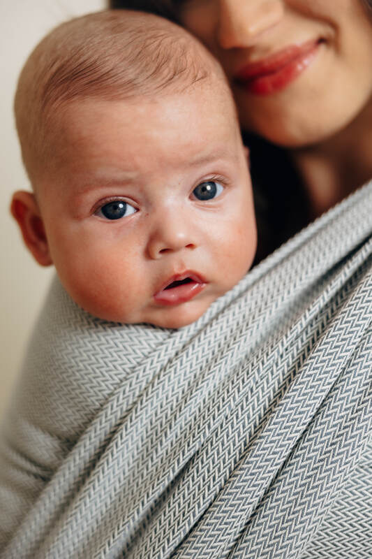 Tragetuch, Fischgrätmuster (100% Baumwolle) - LITTLE HERRINGBONE GRAU - Größe S #babywearing