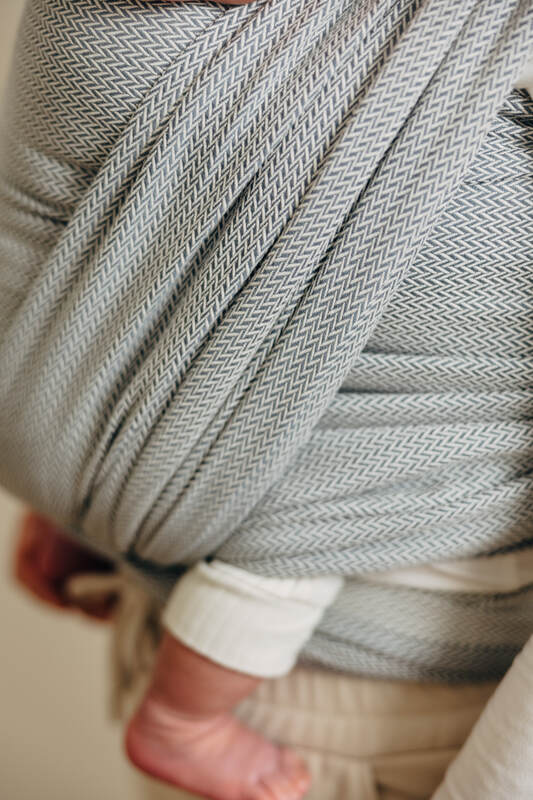 Tragetuch, Fischgrätmuster (100% Baumwolle) - LITTLE HERRINGBONE GRAU - Größe S #babywearing