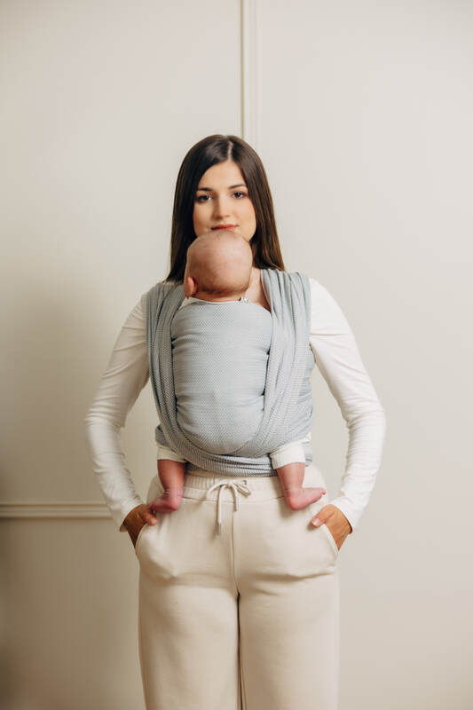 Tragetuch, Fischgrätmuster (100% Baumwolle) - LITTLE HERRINGBONE GRAU - Größe S #babywearing