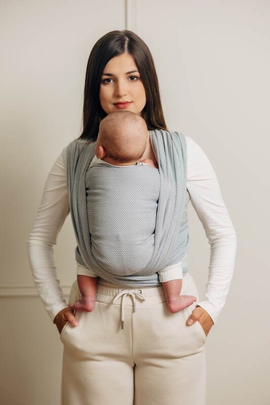 Tragetuch, Fischgrätmuster (100% Baumwolle) - LITTLE HERRINGBONE GRAU - Größe S #babywearing