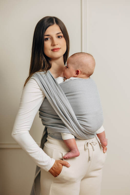 Tragetuch, Fischgrätmuster (100% Baumwolle) - LITTLE HERRINGBONE GRAU - Größe S #babywearing
