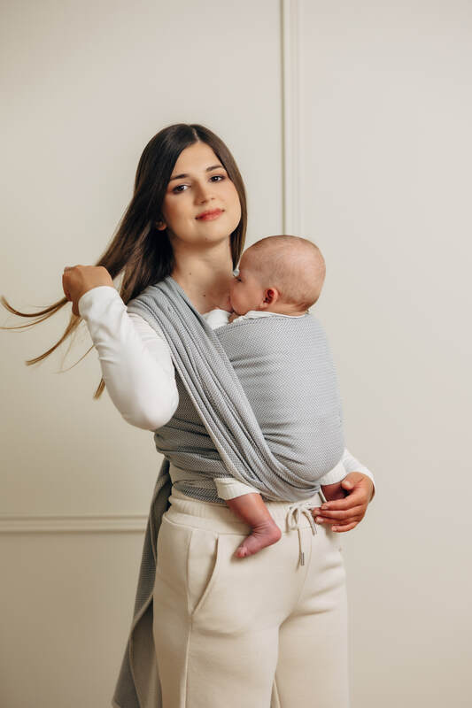 Tragetuch, Fischgrätmuster (100% Baumwolle) - LITTLE HERRINGBONE GRAU - Größe S #babywearing