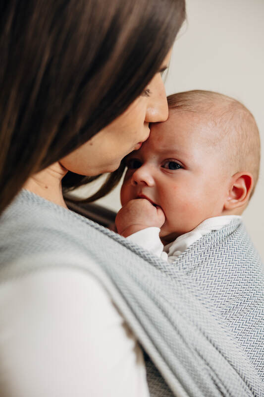 Tragetuch, Fischgrätmuster (100% Baumwolle) - LITTLE HERRINGBONE GRAU - Größe S #babywearing