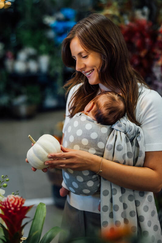 Baby Wrap, Jacquard Weave (100% cotton) - POLKA DOTS - PLOP - size S (grade B) #babywearing