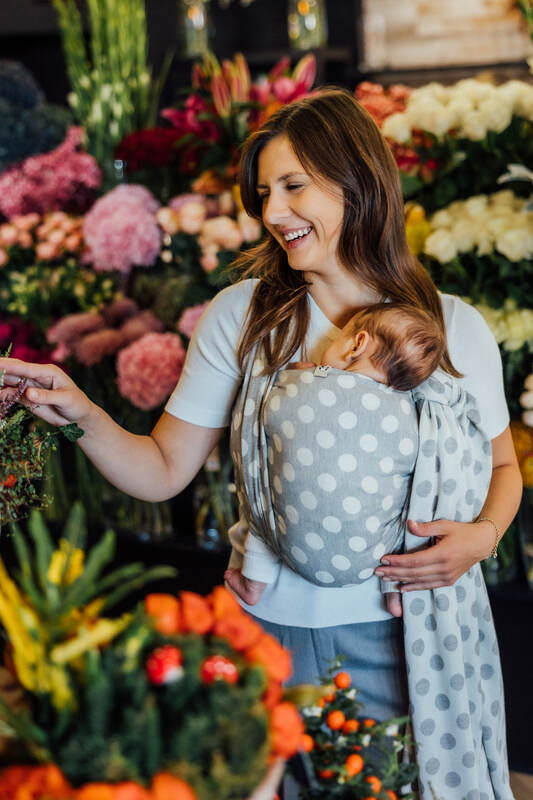 Baby Wrap, Jacquard Weave (100% cotton) - POLKA DOTS - PLOP - size S (grade B) #babywearing