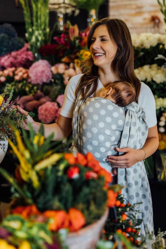 Baby Wrap, Jacquard Weave (100% cotton) - POLKA DOTS - PLOP - size S (grade B) #babywearing