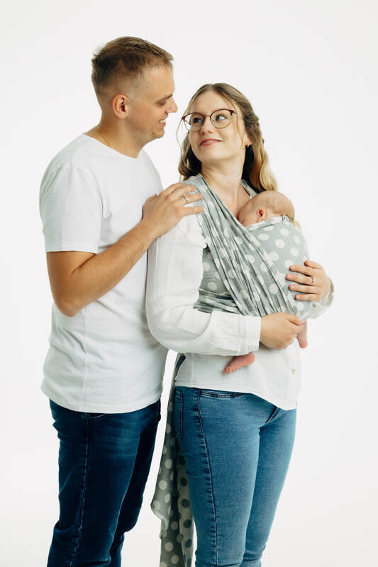 Baby Wrap, Jacquard Weave (100% cotton) - POLKA DOTS - PLOP - size S (grade B) #babywearing