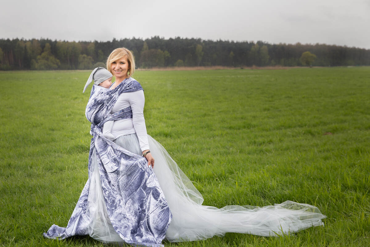 Baby Wrap, Jacquard Weave (100% cotton) - GALLEONS NAVY BLUE & WHITE - size XS #babywearing