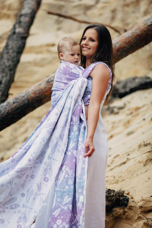 Baby Wrap, Jacquard Weave (60% cotton, 40% linen) - DRAGONFLY LAVENDER - size M #babywearing