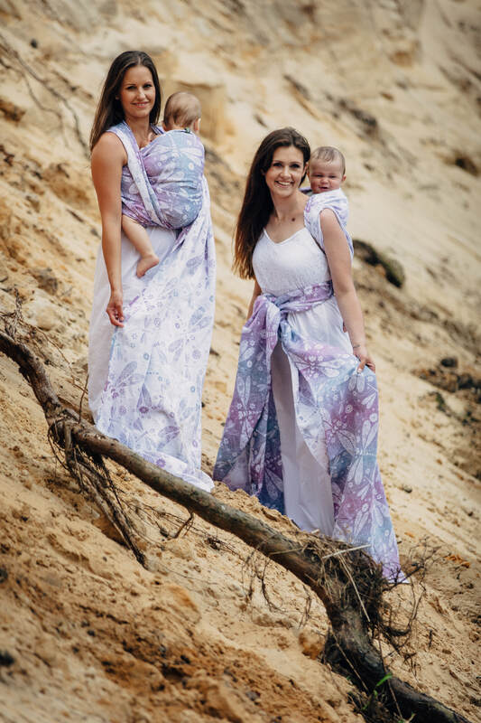 Baby Wrap, Jacquard Weave (60% cotton, 40% linen) - DRAGONFLY LAVENDER - size M #babywearing