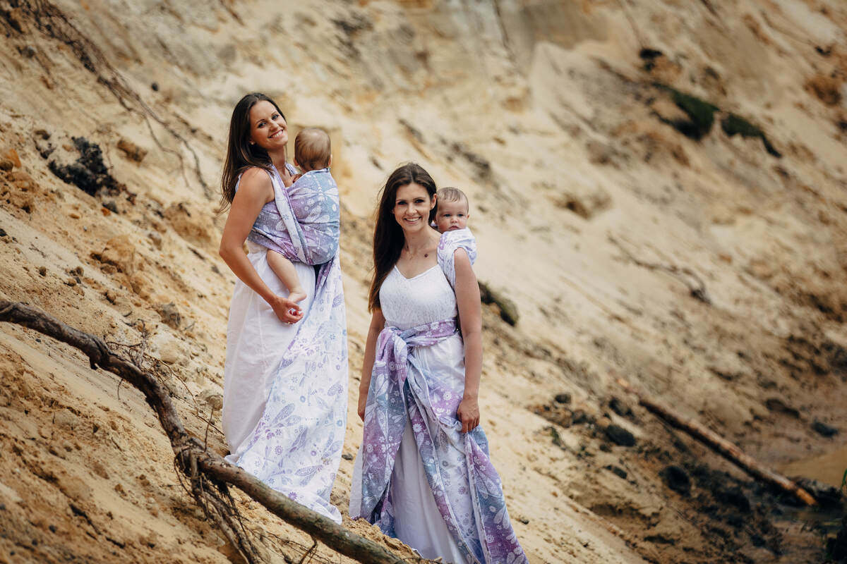 Baby Wrap, Jacquard Weave (60% cotton, 40% linen) - DRAGONFLY LAVENDER - size M #babywearing