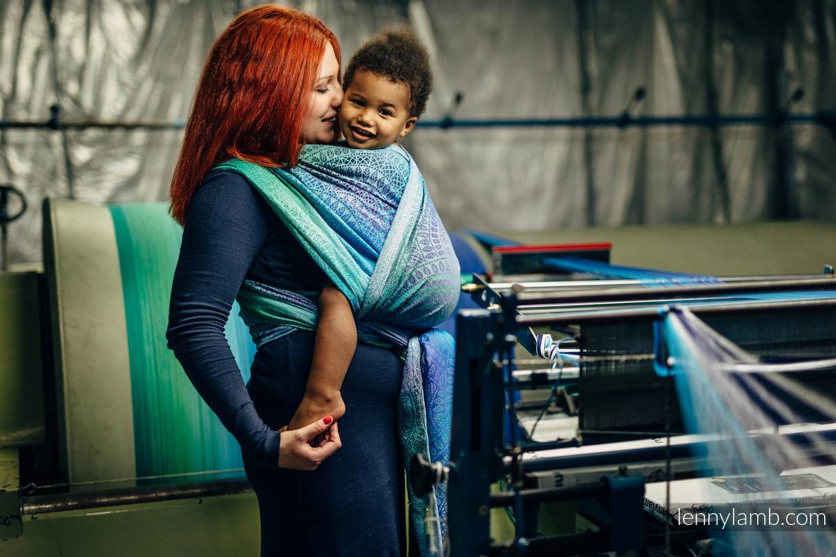 Żakardowa chusta do noszenia dzieci, bawełna - PAWI OGON - FANTAZJA - rozmiar XS #babywearing