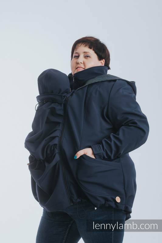 Babywearing Coat - Softshell - Navy Blue with Little Pearl Chameleon - size 5XL #babywearing