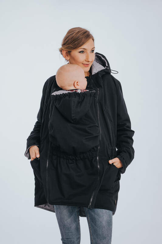 Dwustronna kurtka do noszenia - Parka - rozmiar 4XL - Czarna - Szara #babywearing