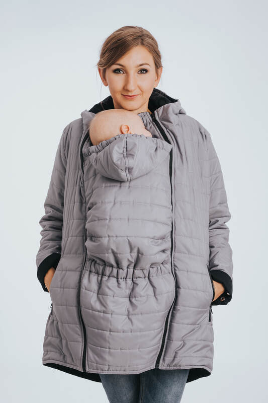 Dwustronna kurtka do noszenia - Parka - rozmiar 4XL - Czarna - Szara #babywearing