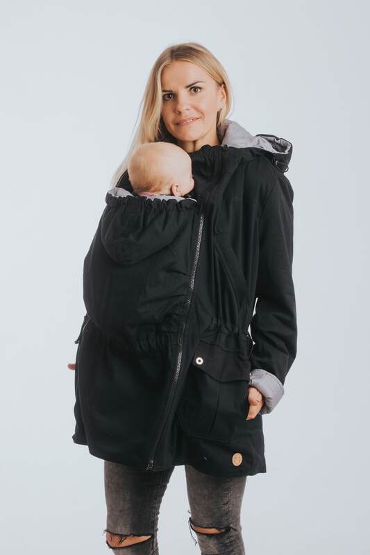 Dwustronna kurtka do noszenia - Parka - rozmiar 4XL - Czarna - Szara #babywearing