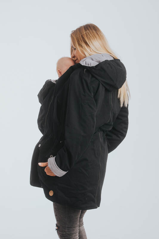 Dwustronna kurtka do noszenia - Parka - rozmiar 4XL - Czarna - Szara #babywearing