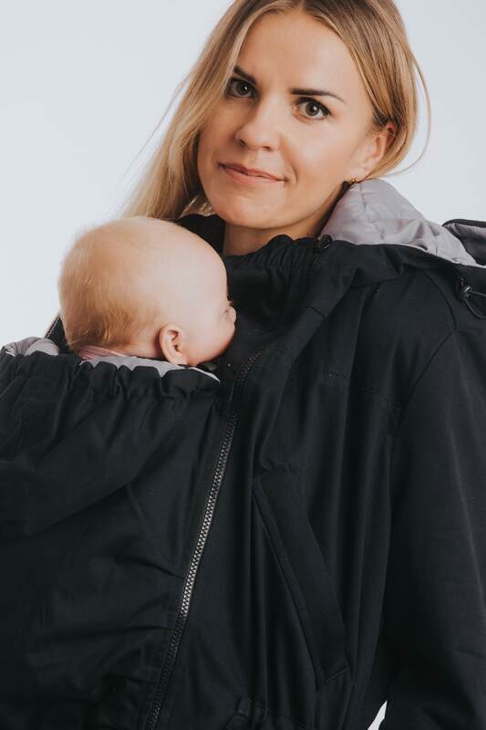 Dwustronna kurtka do noszenia - Parka - rozmiar 4XL - Czarna - Szara #babywearing