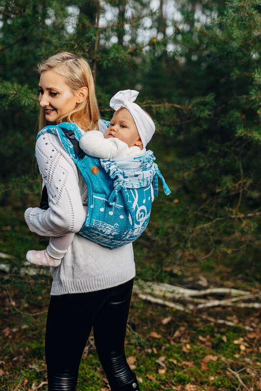 Onbuhimo de Lenny, taille standard, jacquard, (51% Coton, 30% Laine Mérinos, 10% Soie, 5% Cachemire, 4% Fil Métallisé) - SYMPHONY - ICY #babywearing