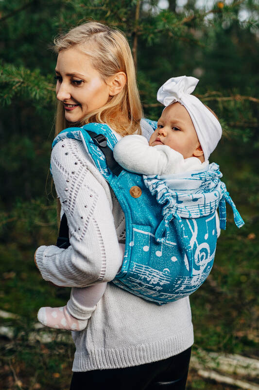 Onbuhimo de Lenny, taille standard, jacquard, (51% Coton, 30% Laine Mérinos, 10% Soie, 5% Cachemire, 4% Fil Métallisé) - SYMPHONY - ICY #babywearing