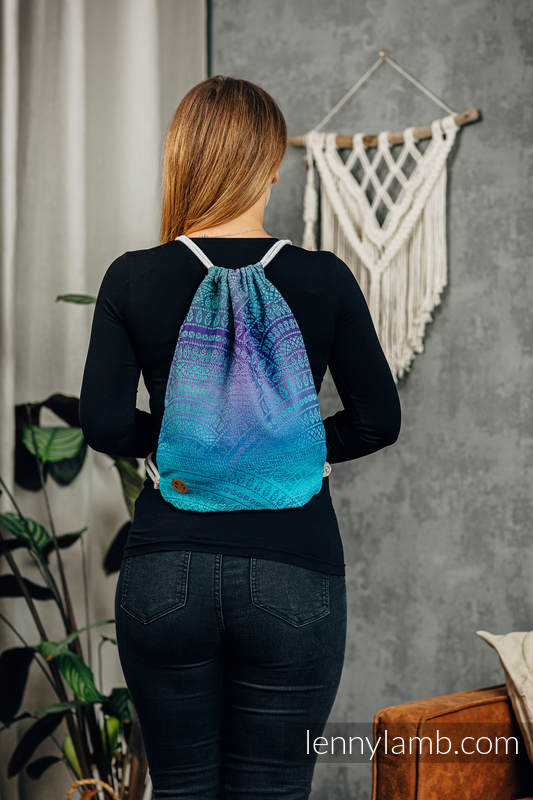 Turnbeutel, hergestellt vom gewebten Stoff (100% Baumwolle) - PEACOCK’S TAIL - FANTASY - Standard Größe 32cmx43cm #babywearing