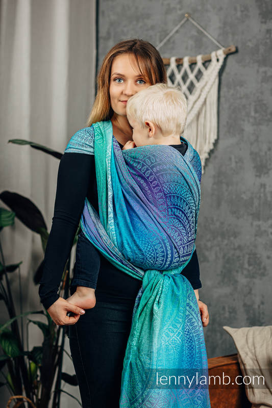 Żakardowa chusta do noszenia dzieci, bawełna - PAWI OGON - FANTAZJA - rozmiar XS #babywearing