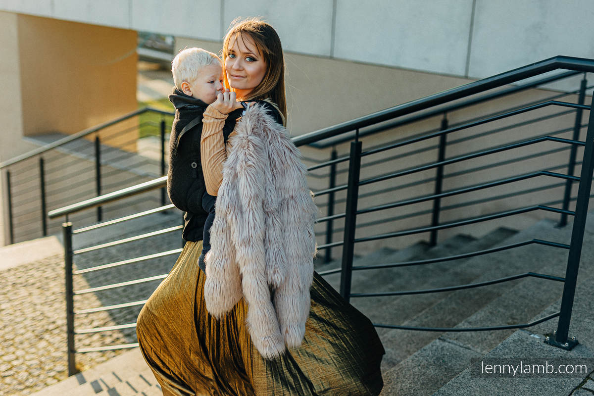 Nosidełko LennyUpGrade z tkaniny żakardowej 59% bawełna, 41% wełna merino , rozmiar standard - PAWI OGON - PITCH BLACK  #babywearing