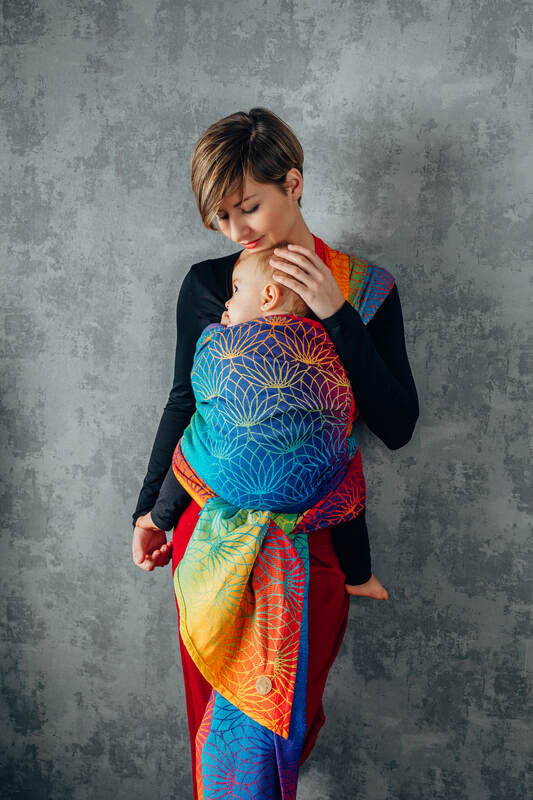 Żakardowa chusta do noszenia dzieci, bawełna - TĘCZOWY LOTOS - rozmiar XS #babywearing