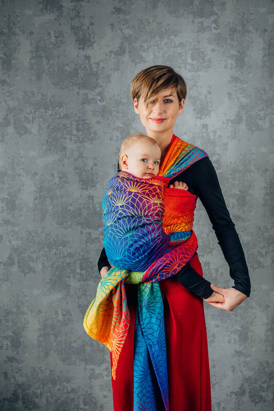 Żakardowa chusta do noszenia dzieci, bawełna - TĘCZOWY LOTOS - rozmiar XS #babywearing