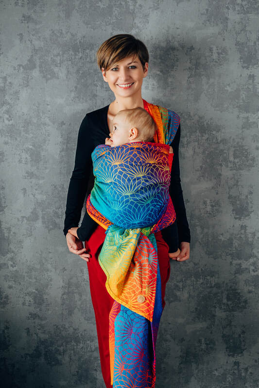Żakardowa chusta do noszenia dzieci, bawełna - TĘCZOWY LOTOS - rozmiar XS #babywearing