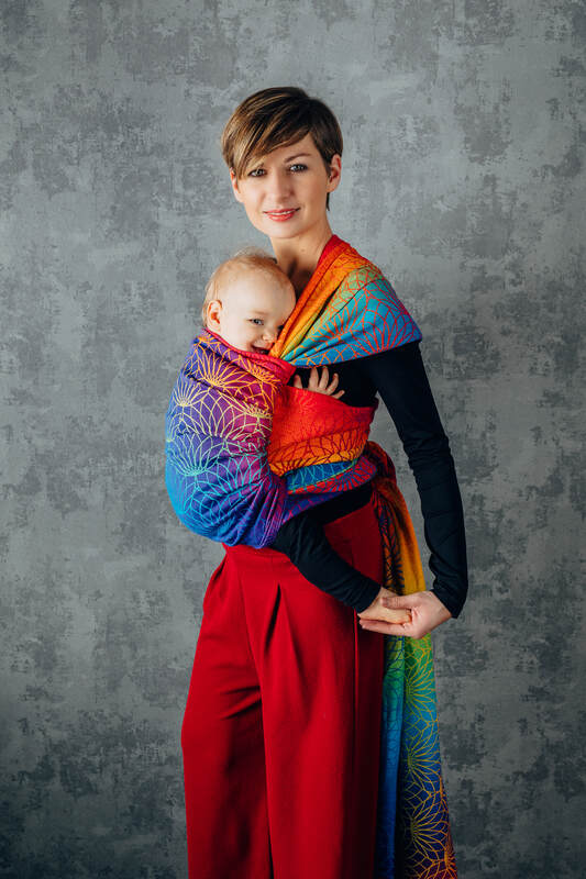 Żakardowa chusta do noszenia dzieci, bawełna - TĘCZOWY LOTOS - rozmiar XS #babywearing