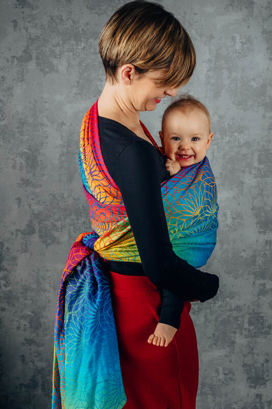 Żakardowa chusta do noszenia dzieci, bawełna - TĘCZOWY LOTOS - rozmiar XS #babywearing