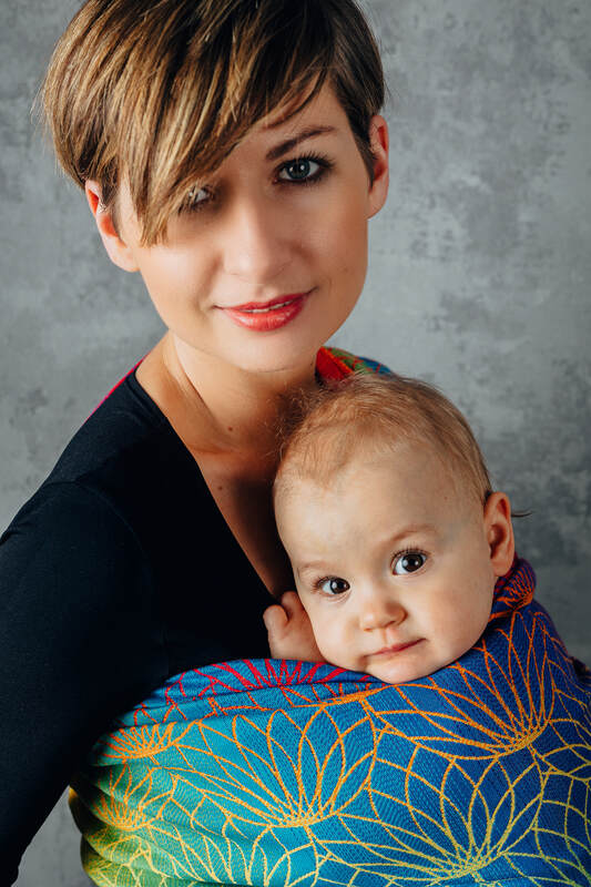 Żakardowa chusta do noszenia dzieci, bawełna - TĘCZOWY LOTOS - rozmiar XS #babywearing