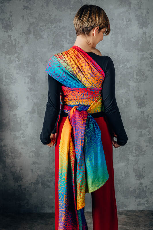 Żakardowa chusta do noszenia dzieci, bawełna - TĘCZOWY LOTOS - rozmiar XS #babywearing