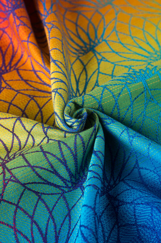 Żakardowa chusta do noszenia dzieci, bawełna - TĘCZOWY LOTOS - rozmiar XS #babywearing