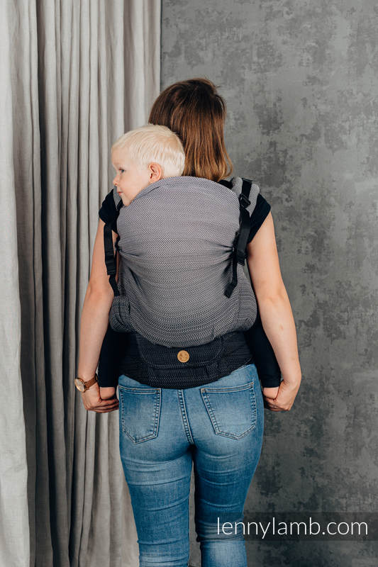 Marsupio LennyPreschool, misura Preschool, tessitura spina di pesce, 100% cotone - LITTLE HERRINGBONE OMBRE GREY #babywearing