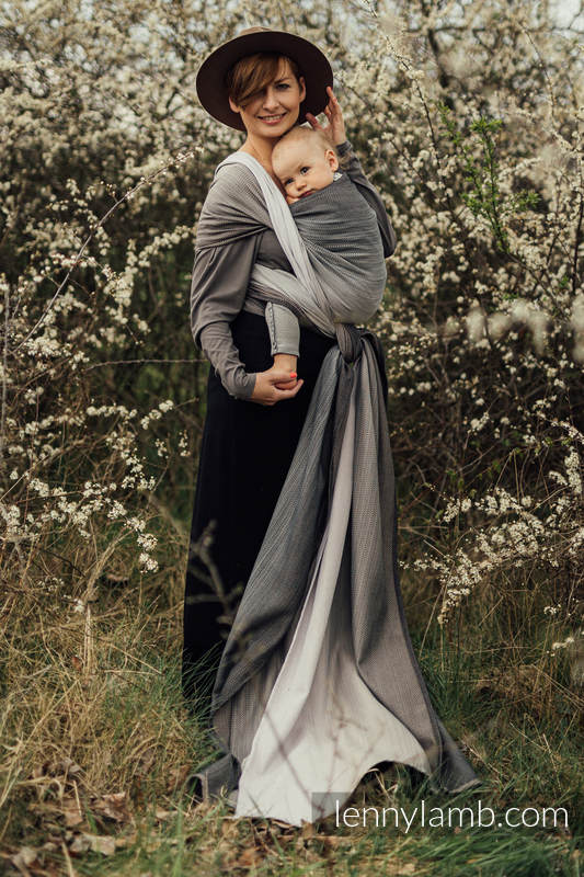 Chusta do noszenia dzieci, tkana splotem jodełkowym, bawełna - NOVA - MAŁA JODEŁKA OMBRE TOSIA - rozmiar XS #babywearing