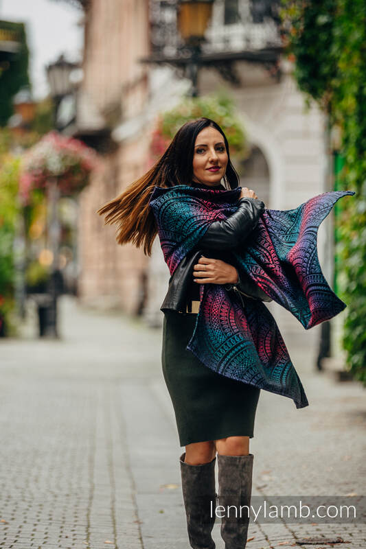 Shawl made of wrap fabric (60% cotton, 28% merino wool, 8% silk, 4% cashmere) - PEACOCK'S TAIL - BLACK OPAL #babywearing
