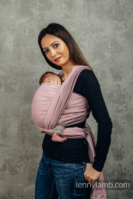Chusta do noszenia dzieci, tkana splotem jodełkowym, bawełna - MAŁA JODEŁKA OMBRE RÓŻ - rozmiar S #babywearing