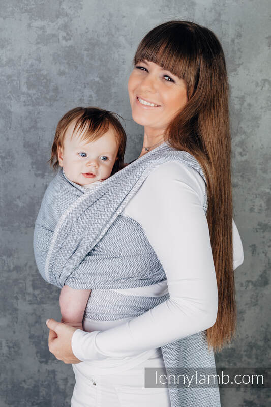 Vevd bæresjal, Størrelse Størrelse 7 (L - 5,2 m), LITTLE HERRINGBONE - GREY  #babywearing