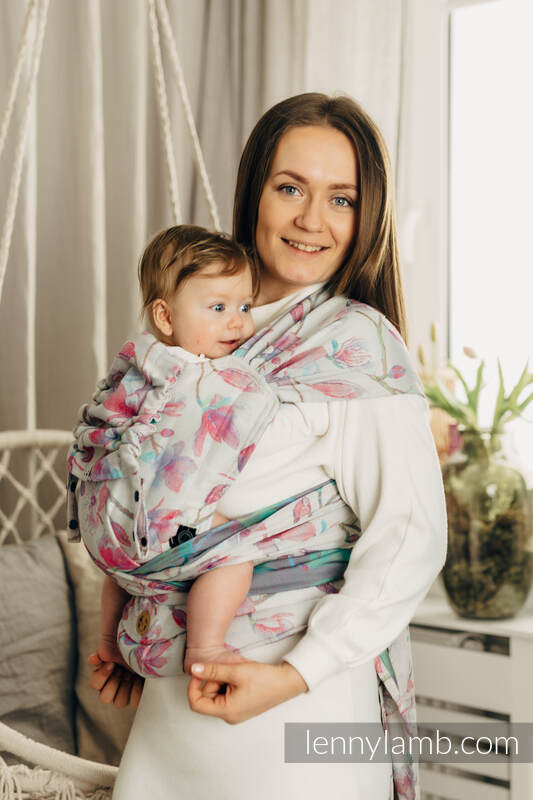 Nosidełko LennyHybrid Half Buckle, splot żakardowy, 100% bawełna , rozmiar standard - MAGNOLIA #babywearing