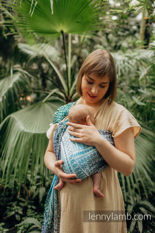 RingSling, Jacquardwebung (100% Bambus Viskose), Raffung an den Ringen - PEACOCK'S TAIL - SEA ANGEL - standard 1.8m #babywearing