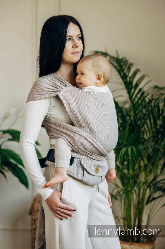 Meine erste Tragehilfe - LennyHybrid Half Buckle, Größe Standard, Fischgrätmuster, 100% Baumwolle - LITTLE HERRINGBONE ALMOND  #babywearing