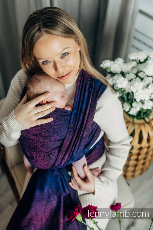 Baby Wrap, Jacquard Weave (100% cotton) - WILD WINE - BOUQUET - size M #babywearing