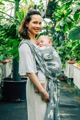 Baby Wrap, Jacquard Weave (68% cotton 16% linen 16% modal) - BIRDY - WHITE NOISE - size XS