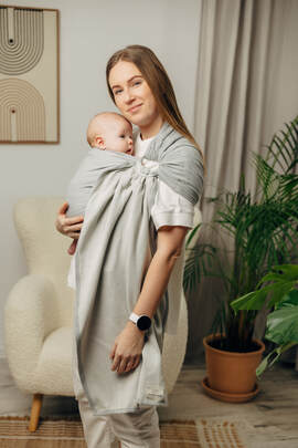 Ring Sling, Herringbone Weave (100% cotton) - with gathered shoulder - LITTLE HERRINGBONE GREY - standard 1.8m